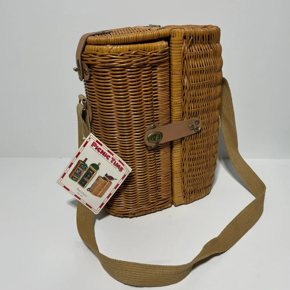 New Picnic Time Bacchus Wicker Wine Picnic‎ Basket Set Insulated Shoulder Bag